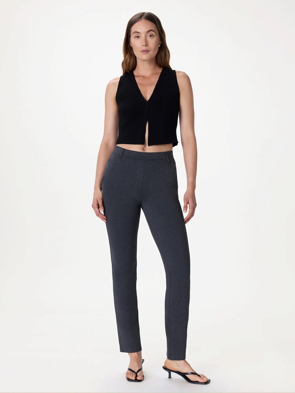 Quince Ultra-Stretch Ponte Straight Leg Pants in Charcoal, Size‎ M